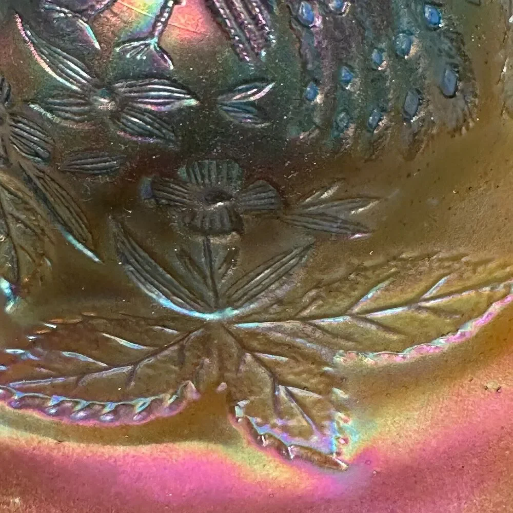 Vintage‎ Fenton Carnival Glass Peacock & Urn Compote Colorful Goblet 5